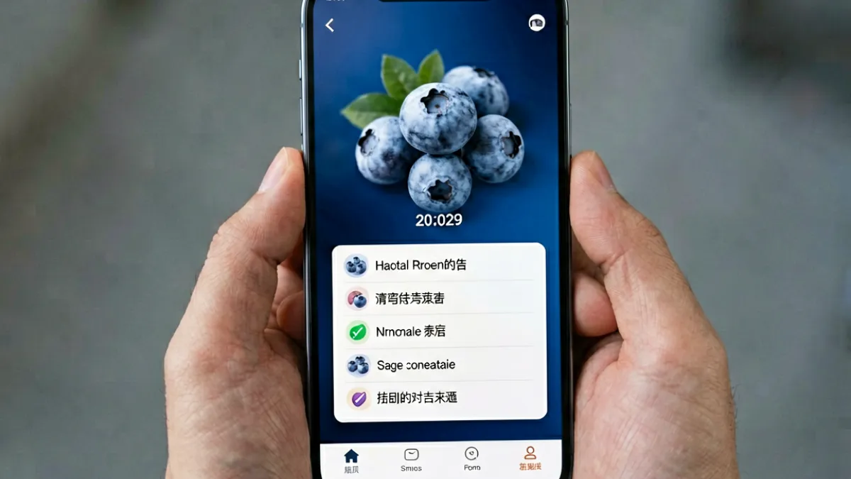 蓝莓视频平台最新版本更新界面，展示新功能入口与版本号信息