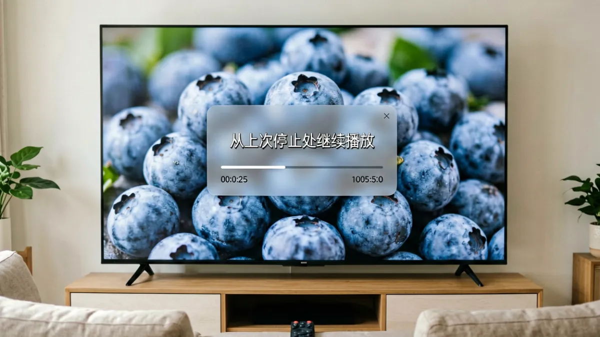 蓝莓视频在智能电视上显示多端进度同步提示弹窗的场景