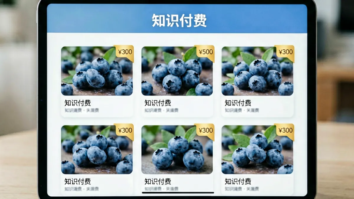 蓝莓视频知识付费专区页面，展示付费视频列表与单视频解锁价格标签